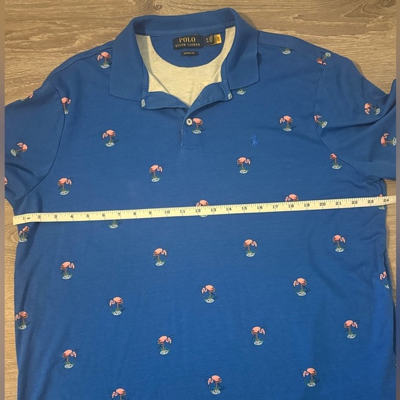Polo Ralph Lauren Mens XL ALL-OVER FLAMINGO AOP Cotton Short Sleeve Polo Blue - Picture 3 of 8